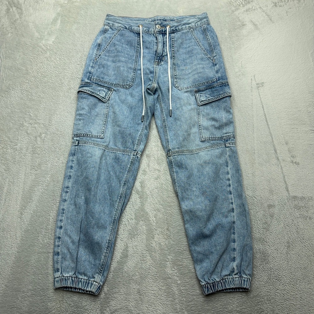 American Eagle Cargo Jogger Jeans Womens 2 Short Blue Denim High Rise Utility